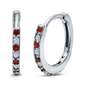 Half Eternity Hoop Earrings Round Simulated Garnet Cubic Zirconia 925 Sterling Silver (16mm)